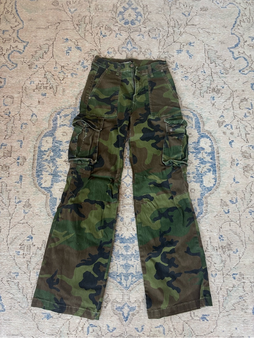 Vibrant Olive Green Camo Cargo Pants